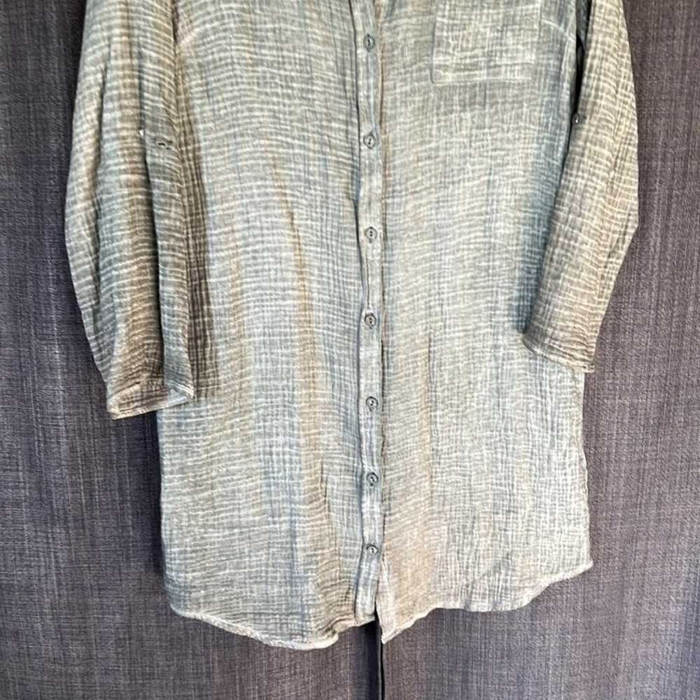 Tribal jeans green gauze cotton dress button down… - image 3