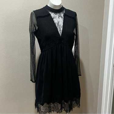 Zara basic black lace long sleeve black dress