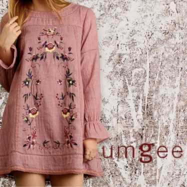 Umgee Floral Embroidered Boho festival Mini Dress 