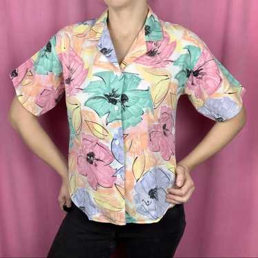 Vintage 1980s Present Tense Pink Yellow Green Haw… - image 1