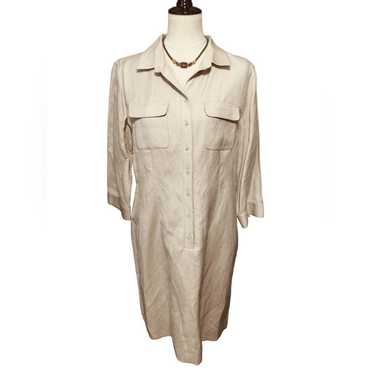 2751) Alex Marie Beige Button down Linen Blend 3/4