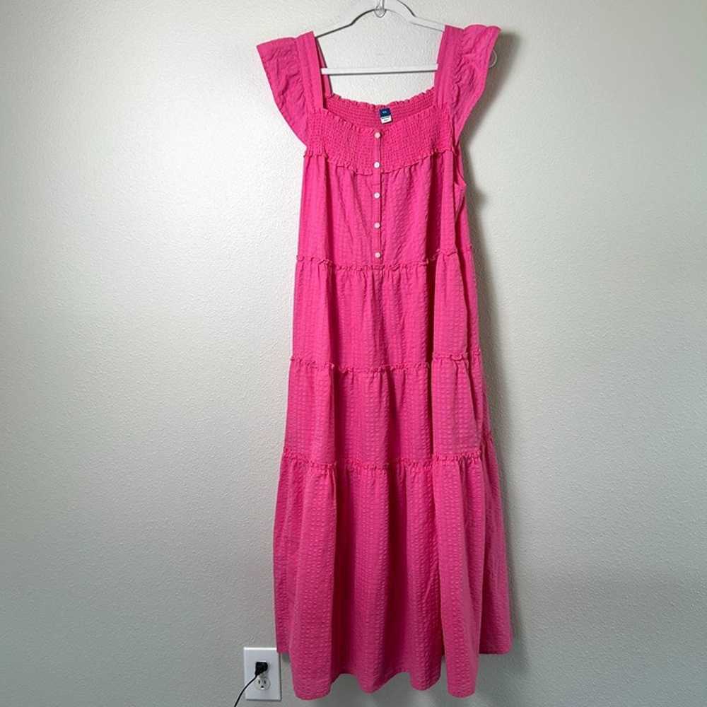 Old Navy Smocked Maxi Dress Size XXL 2XL Pink Tie… - image 1