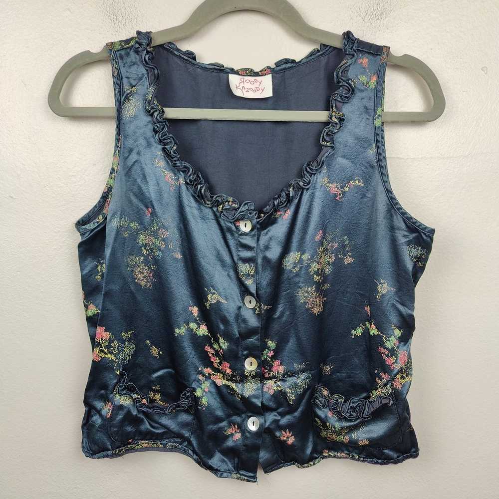 Vintage Roody Kazoody Satin Floral Tank Top Women… - image 1