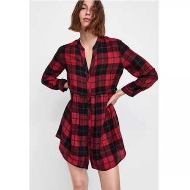 Zara buffalo plaid flannel red black tunic mini s… - image 1