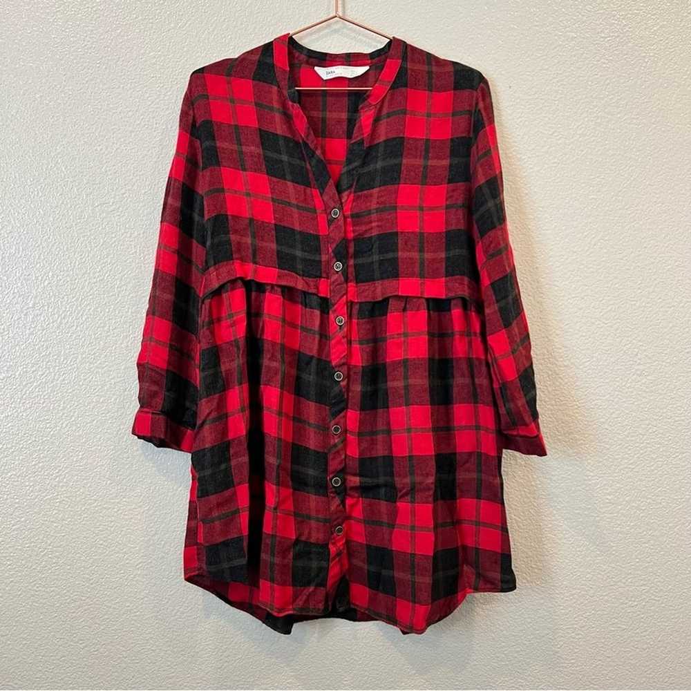 Zara buffalo plaid flannel red black tunic mini s… - image 2