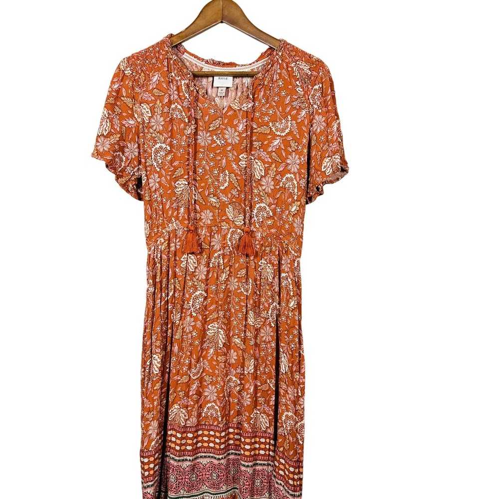 Knox Rose Floral Midi Peasant Dress Terra Cotta F… - image 1