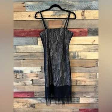 Miss California Apparel Nude And Black Lace Fringe