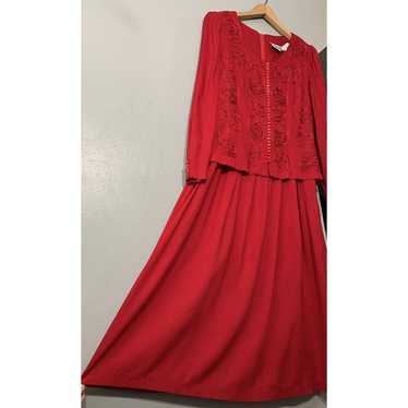 Vintage Kathie Lee Size 12 Red Dress Soutache Cott