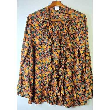 Vtg CAROL LITTLE Floral Ruffle Button Up Top Wome… - image 1