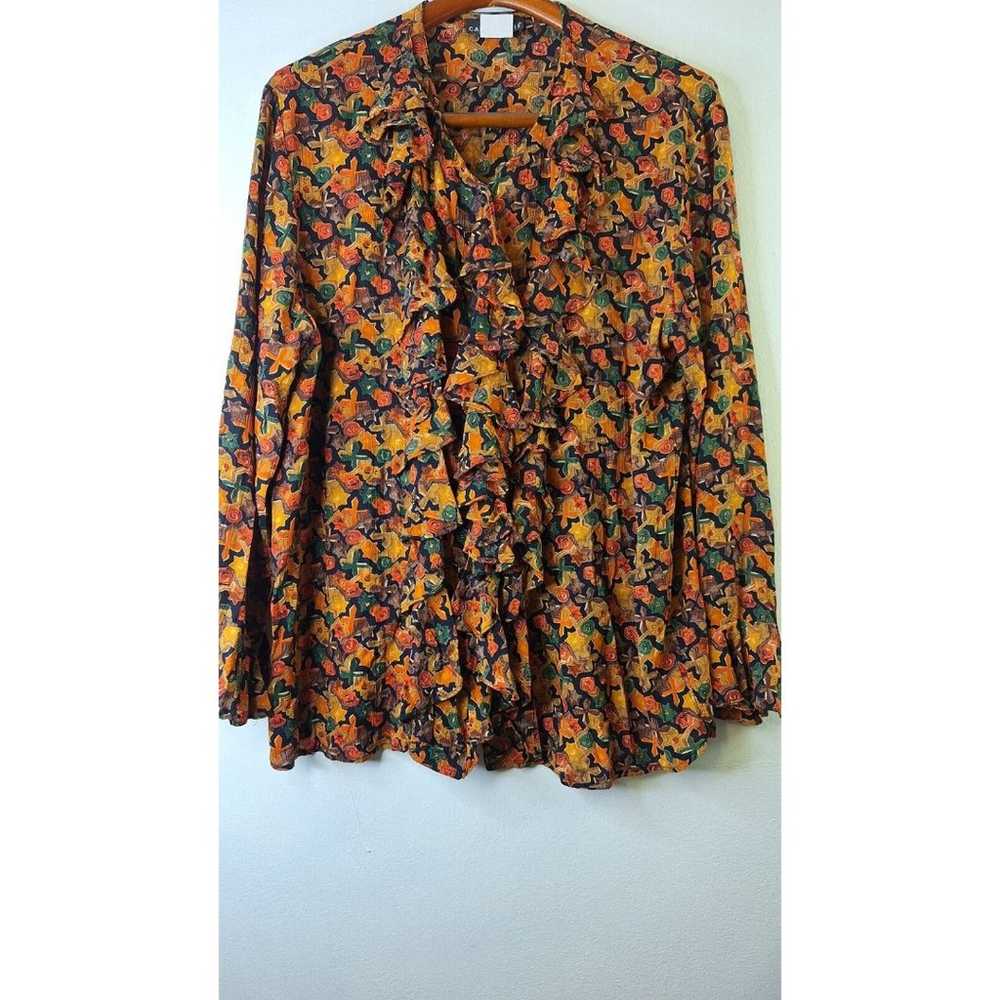 Vtg CAROL LITTLE Floral Ruffle Button Up Top Wome… - image 4