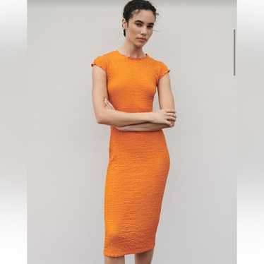 Zara orange ruched midi dress medium