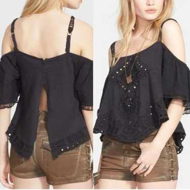 Free People open shoulder lace detail top with ope