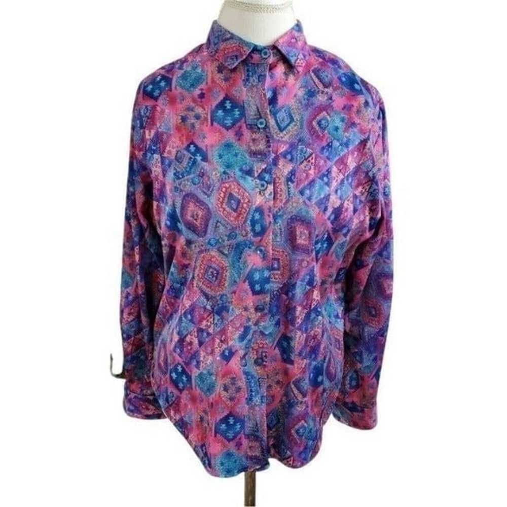 Vintage 80s Geometric Southwest Shirt Longsleeve … - image 1