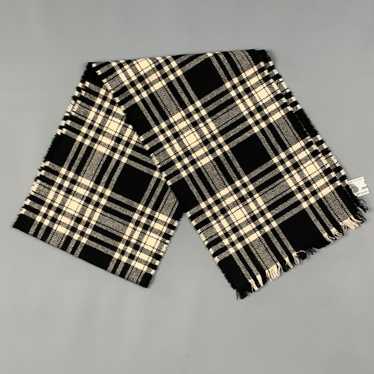 Harrods HARRODS Black White Plaid Wool Fringe Scar