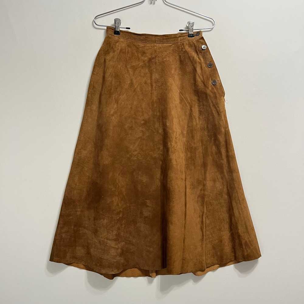 Vintage Brown Suede Leather Top and A Line Skirt … - image 4