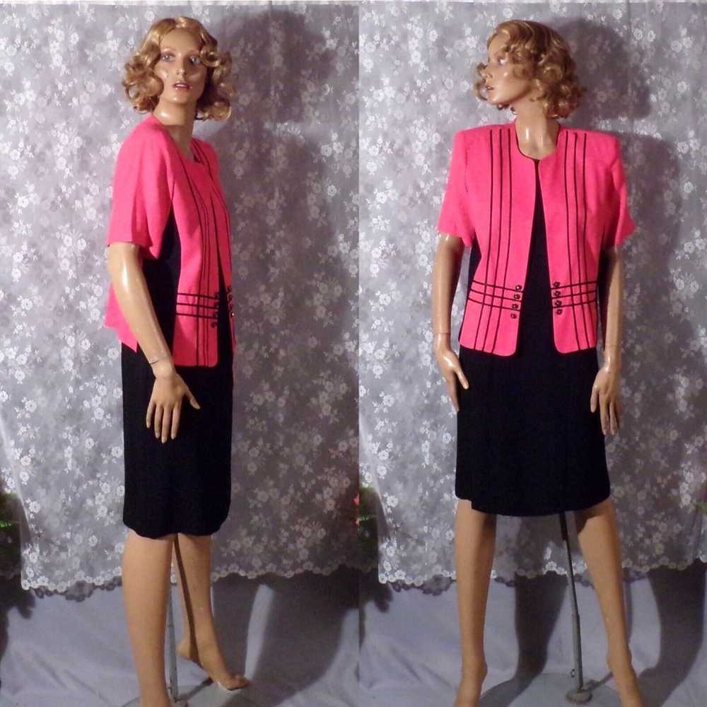 Vintage 80s Dress & Jacket Set 1980s Pink and Bla… - image 1