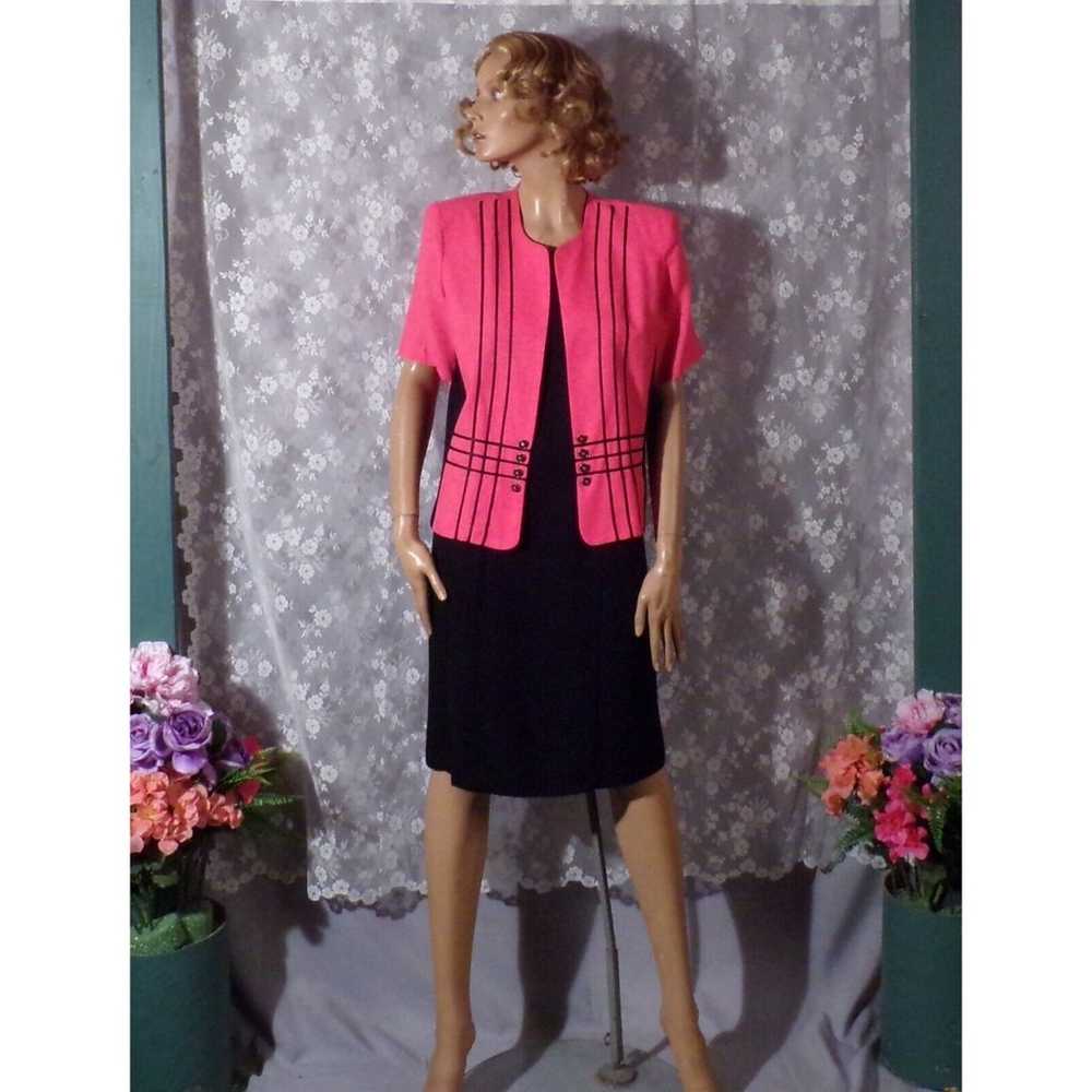 Vintage 80s Dress & Jacket Set 1980s Pink and Bla… - image 2