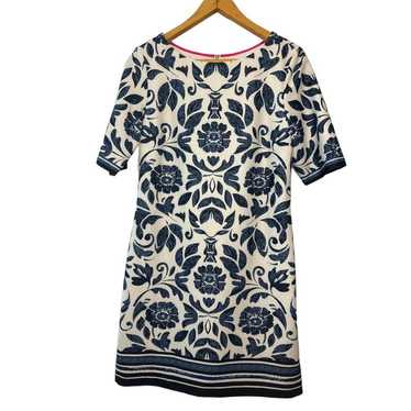 Eliza J Blue & White Floral Print Dress with Gold 