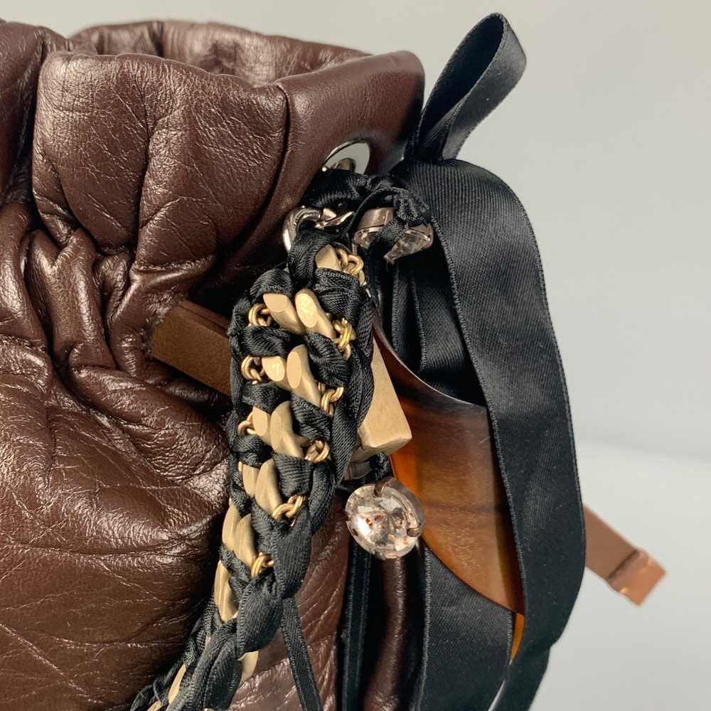 Marni MARNI Brown Black Wrinkled Rhinestones Leat… - image 3