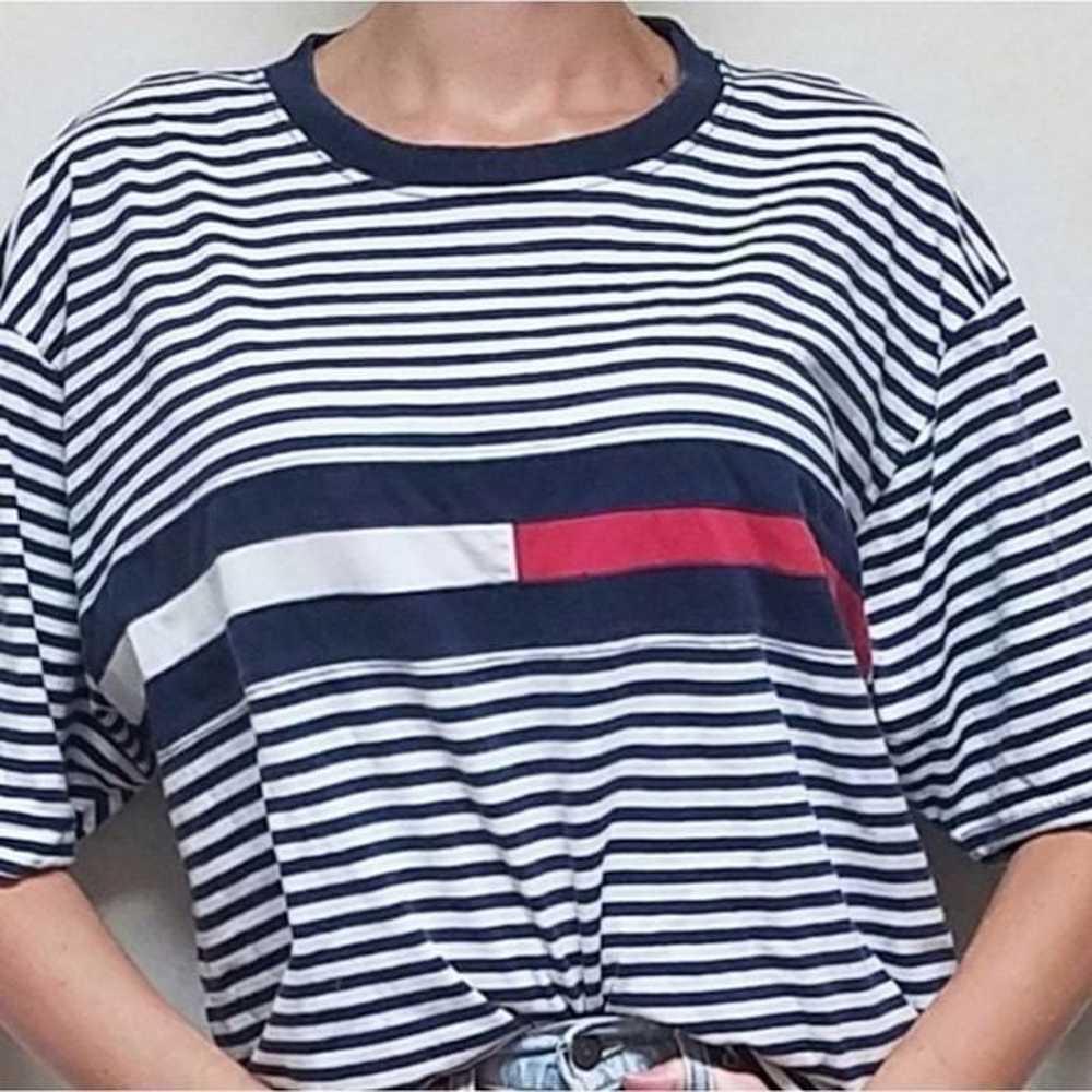 Vintage Tommy Hilfiger Blue Striped Flag Crew Tee - image 3