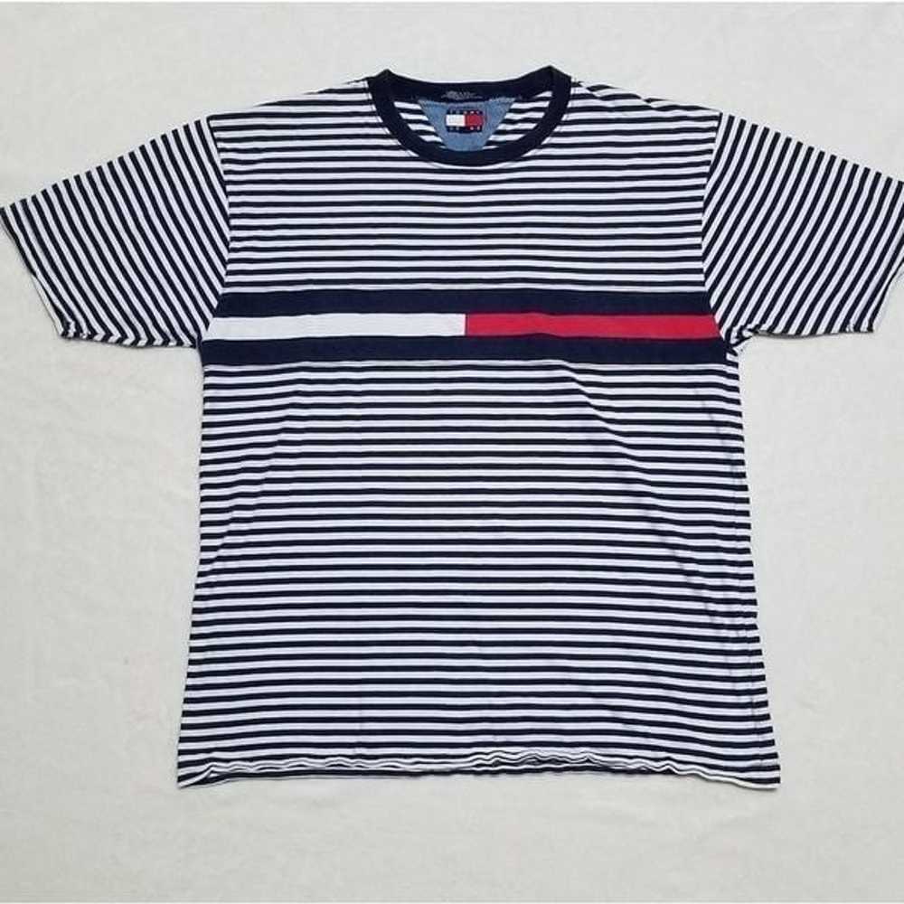 Vintage Tommy Hilfiger Blue Striped Flag Crew Tee - image 6