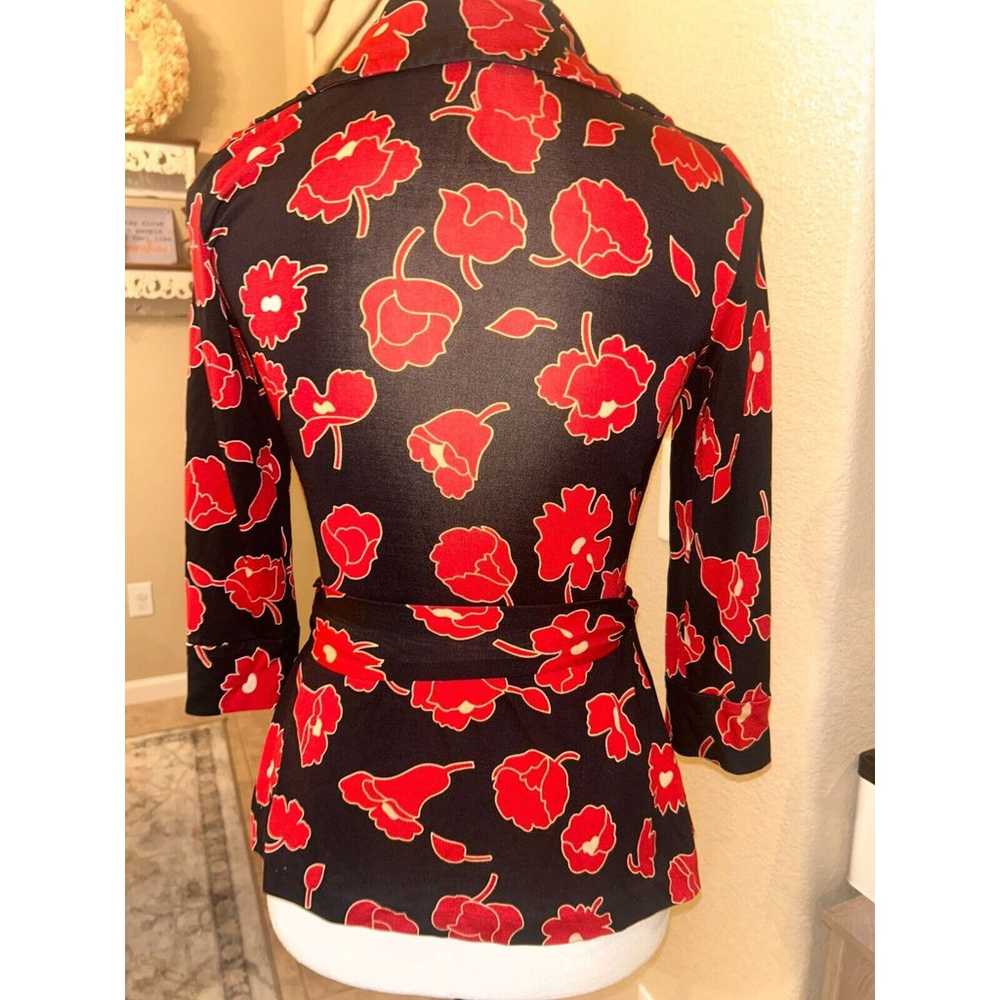 DVF Vintage black red 100% silk floral wrap aroun… - image 2