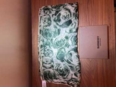 Burberry Rose pattern silk scarf - Green/White - image 1