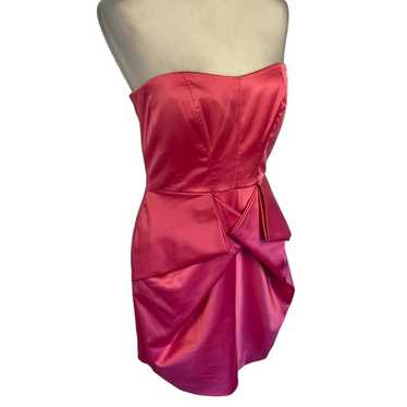 BCBGeneration Hot Pink Satin Strapless Cocktail Dr