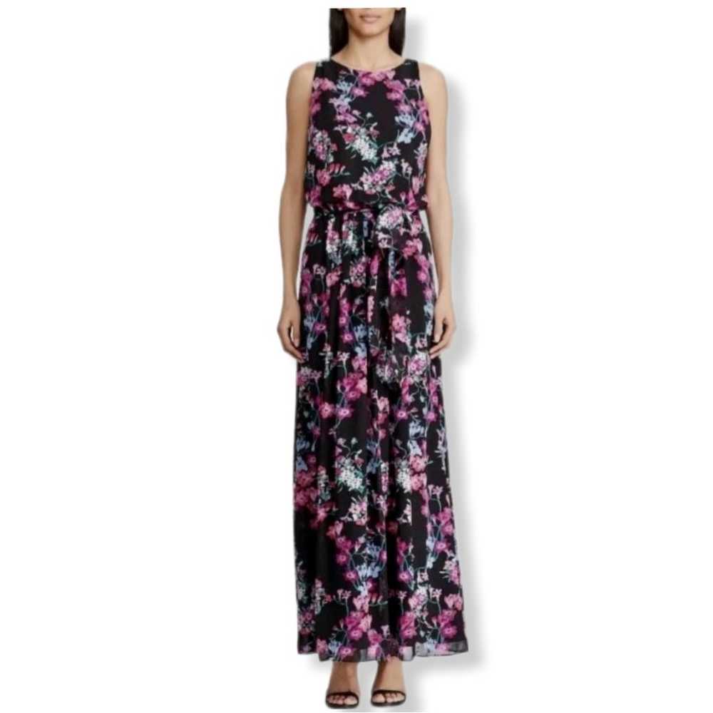 Chaps Sleeveless Maxi Column Dress 8 Black Floral… - image 12