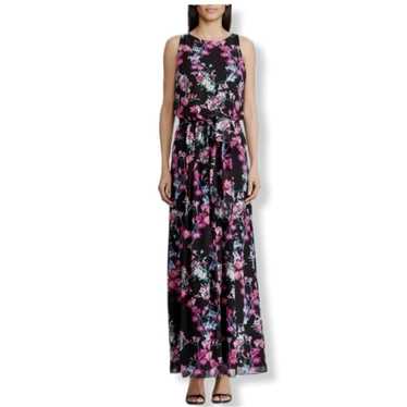 Chaps Sleeveless Maxi Column Dress 8 Black Floral… - image 1