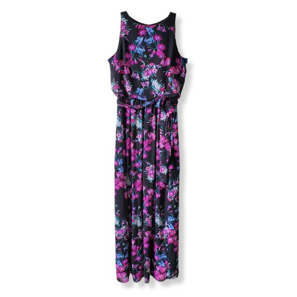 Chaps Sleeveless Maxi Column Dress 8 Black Floral… - image 2