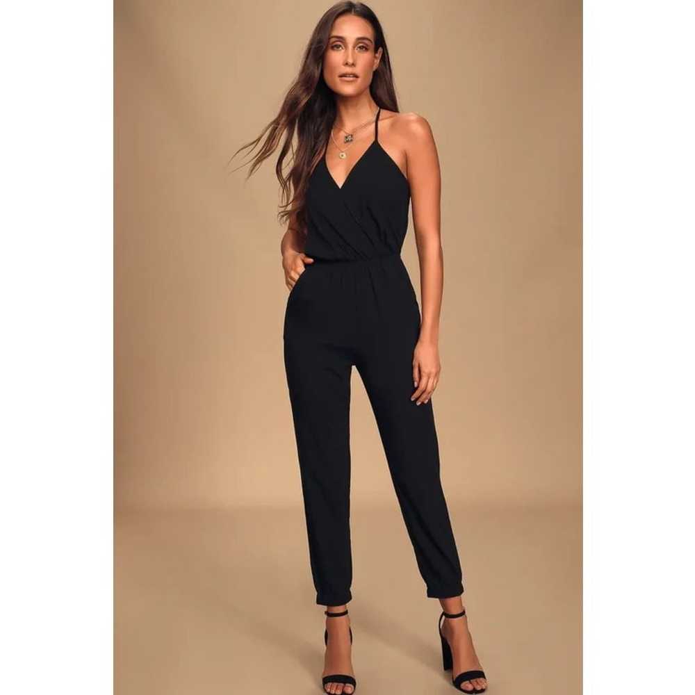 Lulus Sz M Learning To Fly Halter Jumpsuit Black … - image 1