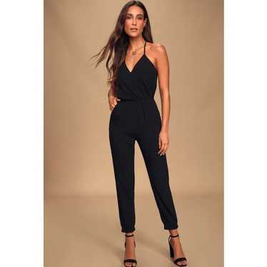 Lulus Sz M Learning To Fly Halter Jumpsuit Black … - image 1