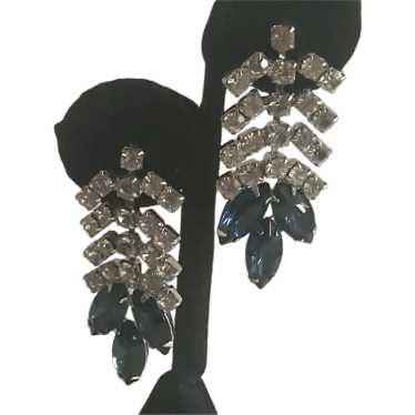 Navy Blue & Clear Rhinestone Waterfall Clip Earrin