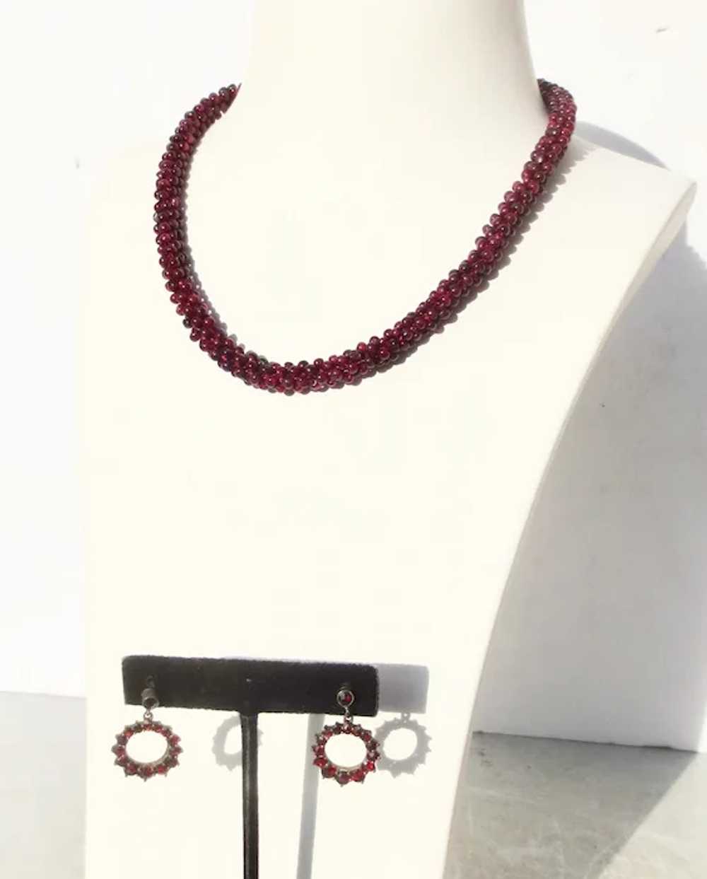 Czechoslovakian Garnet Necklace and Earrings circ… - image 2