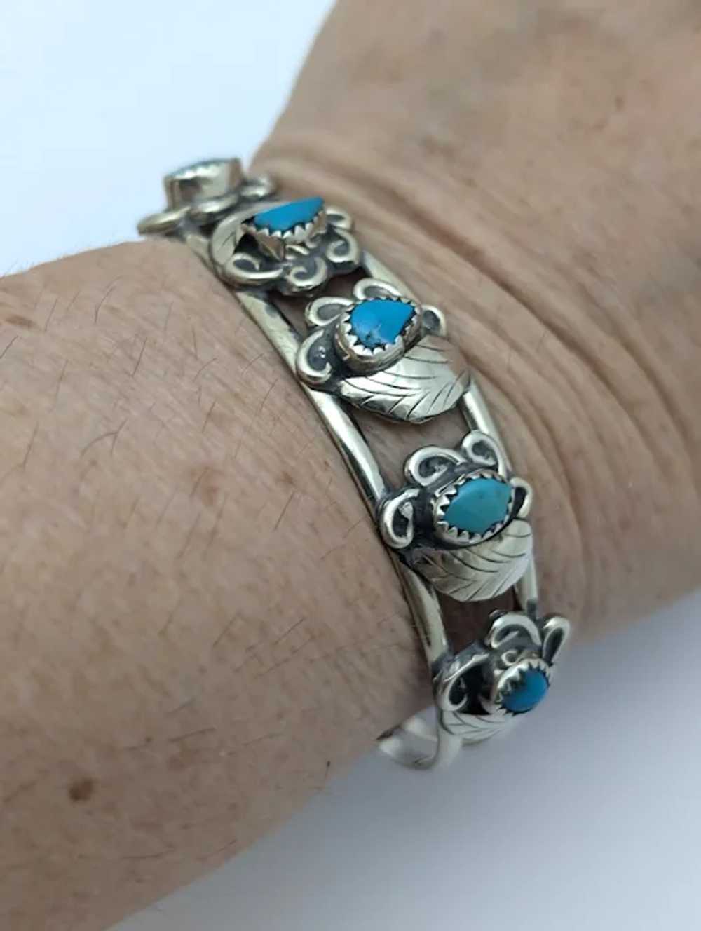 Mixed Metal Silver Turquoise Cuff Bracelet - image 2