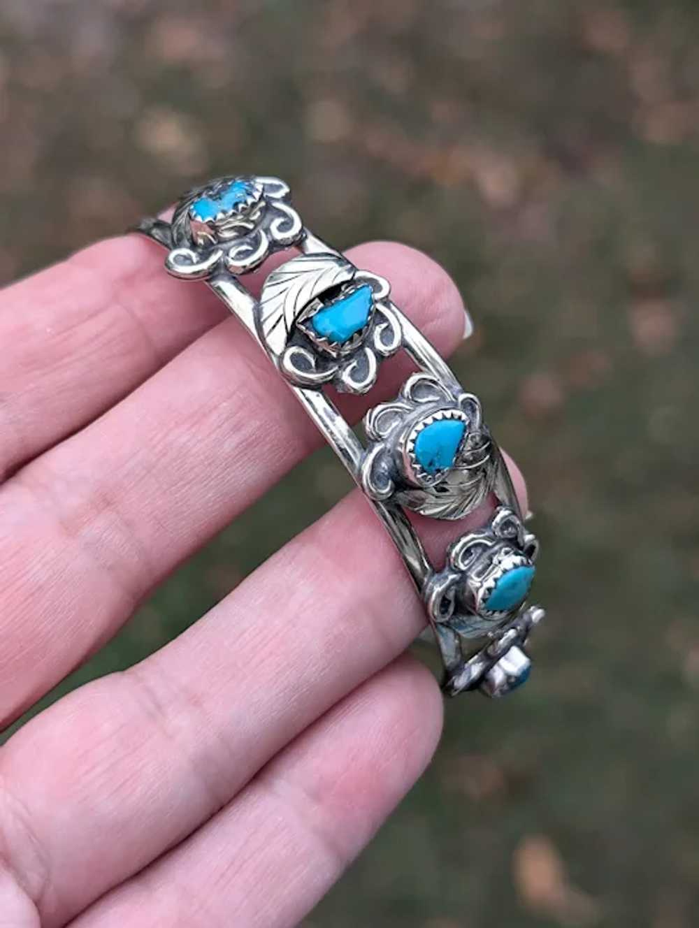 Mixed Metal Silver Turquoise Cuff Bracelet - image 3