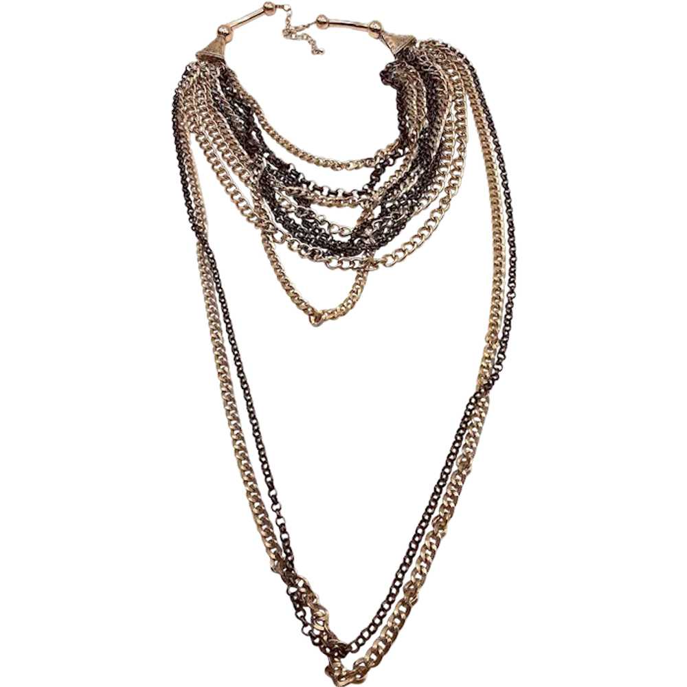 Vntg Bold Multi-layered Chain Necklace, Black & S… - image 1