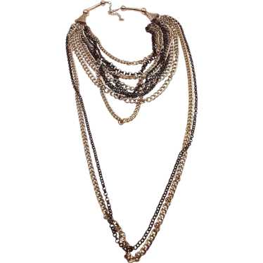 Vntg Bold Multi-layered Chain Necklace, Black & S… - image 1