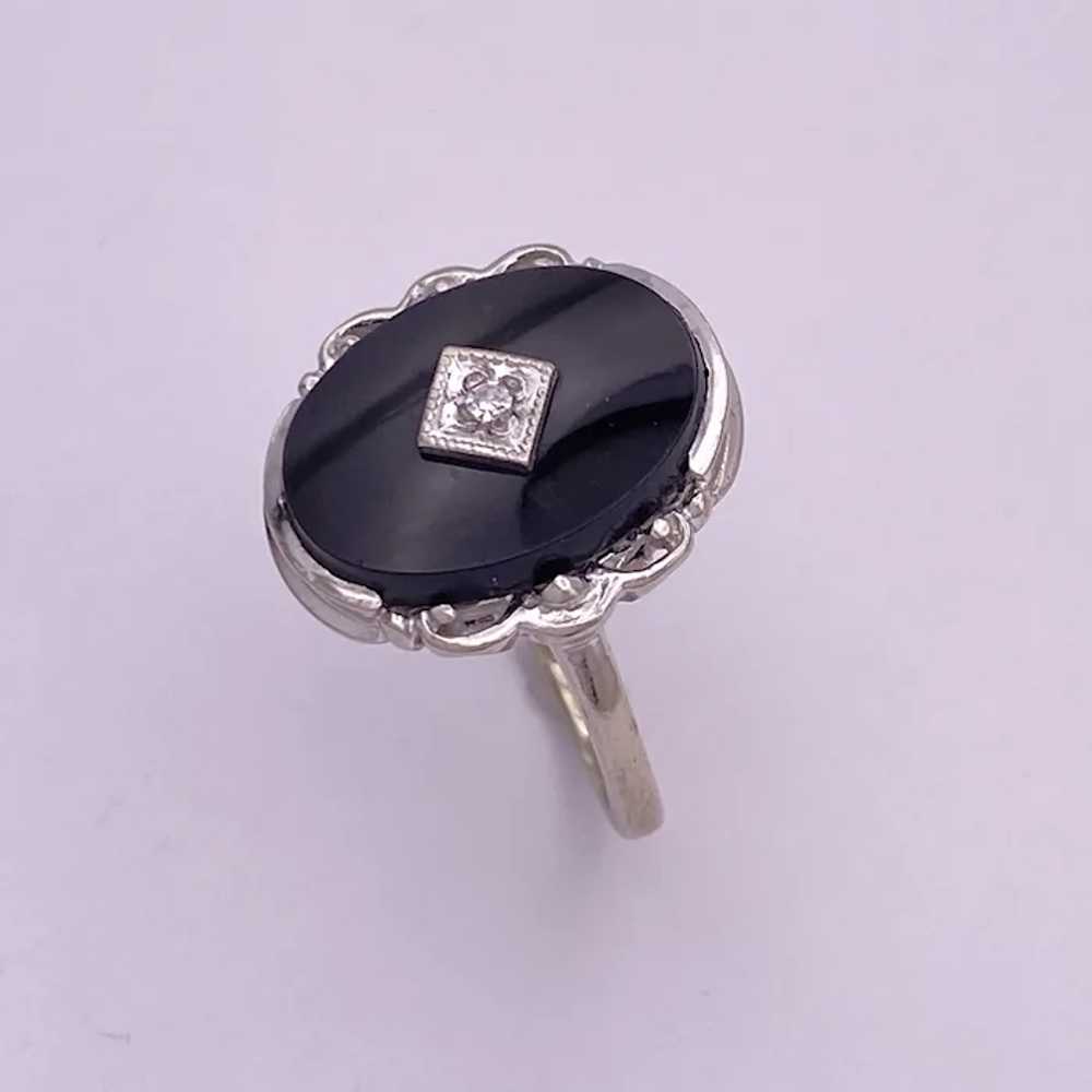 Vintage Onyx and Diamond Ring 10K White Gold - image 4