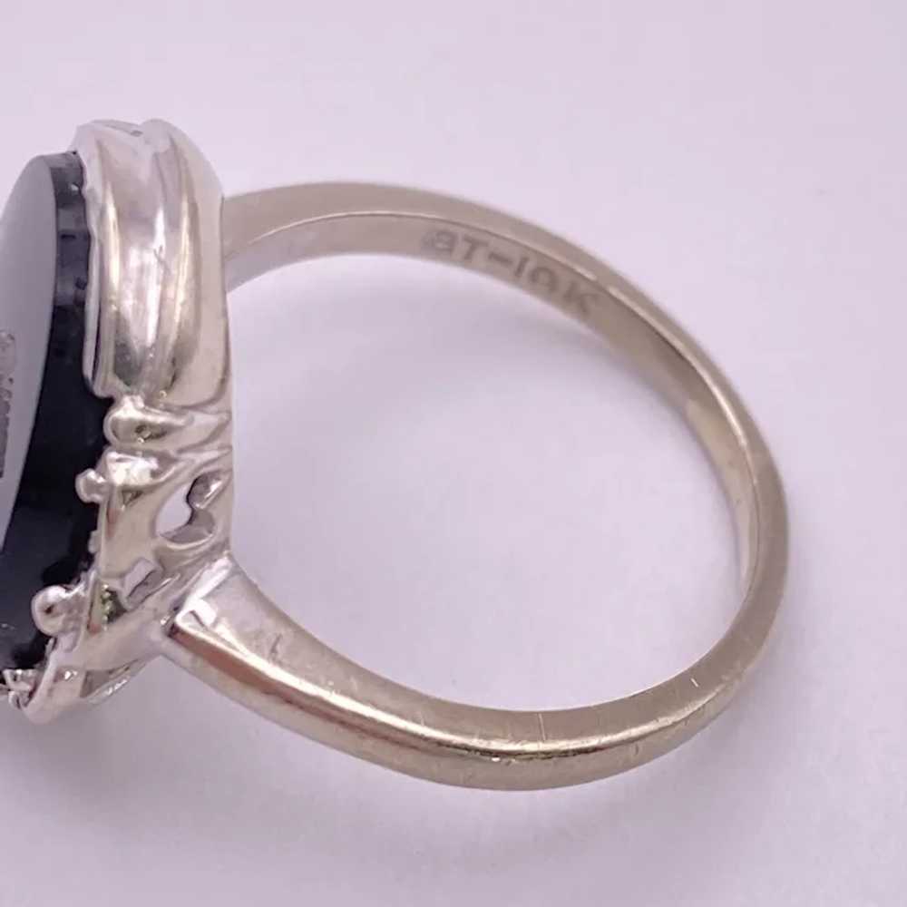 Vintage Onyx and Diamond Ring 10K White Gold - image 6