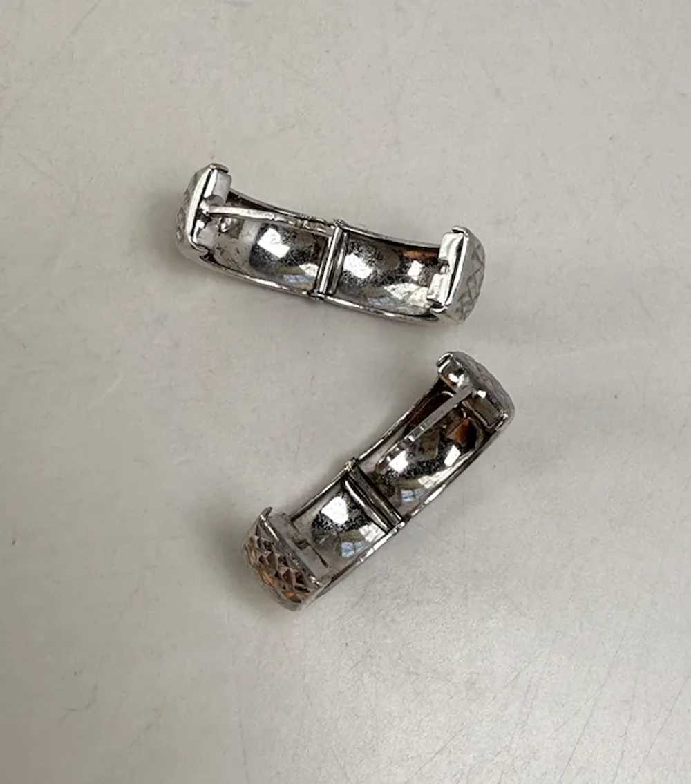 Vintage Bright Cut 14K White Gold Huggie Earrings - image 4