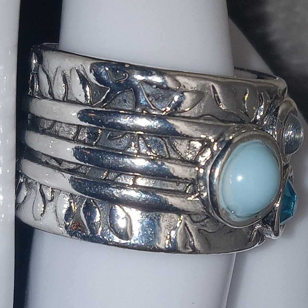 Synthetic stone vintage design wide band ring Siz… - image 3