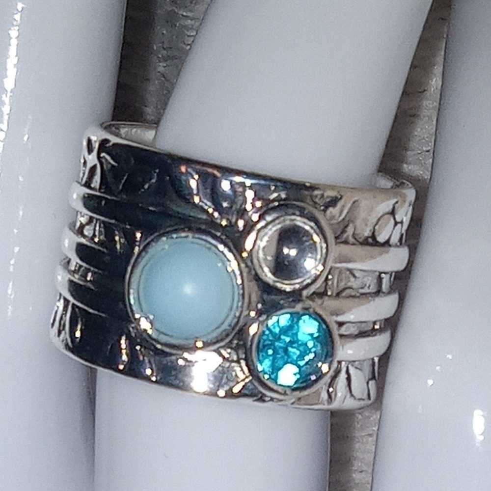 Synthetic stone vintage design wide band ring Siz… - image 5