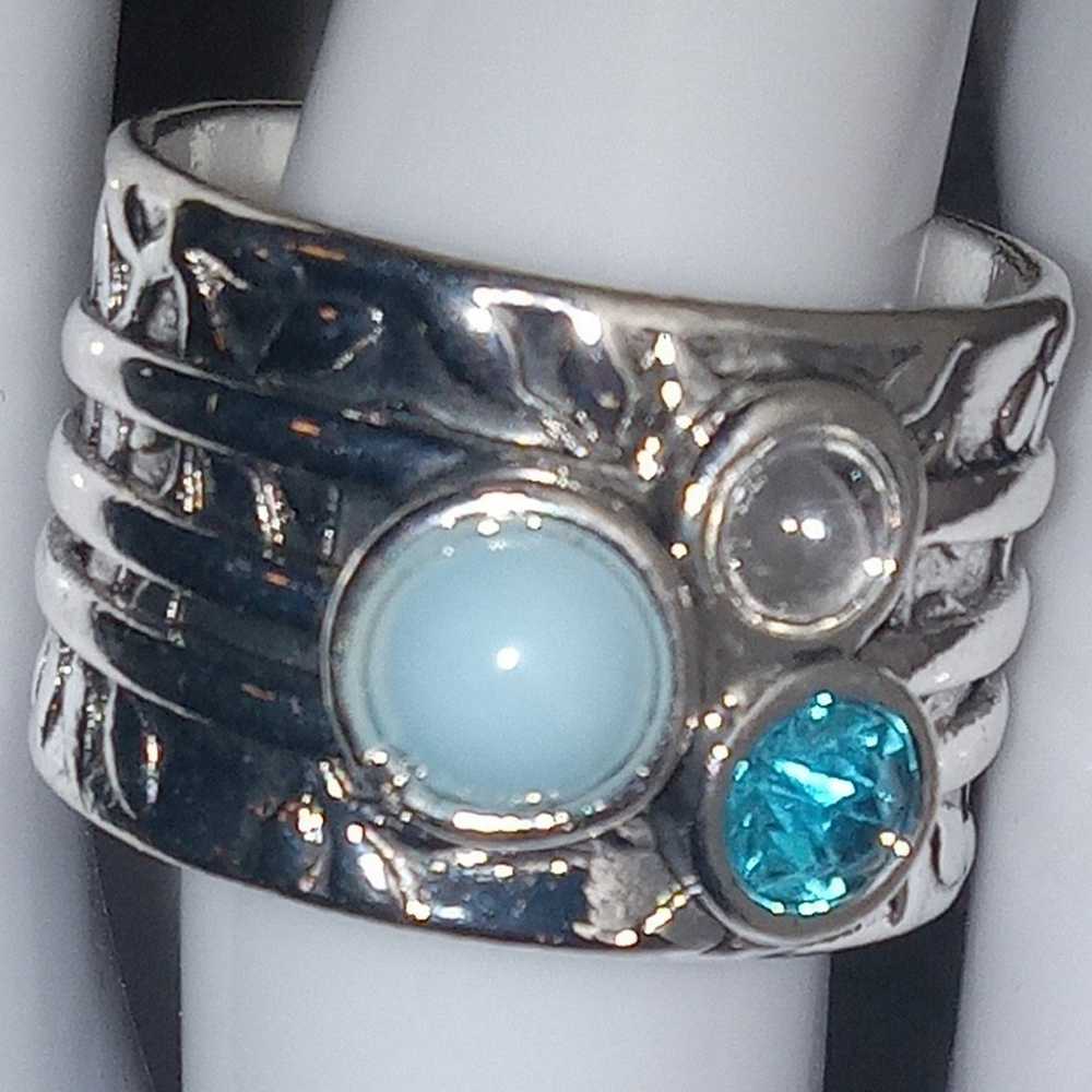 Synthetic stone vintage design wide band ring Siz… - image 6