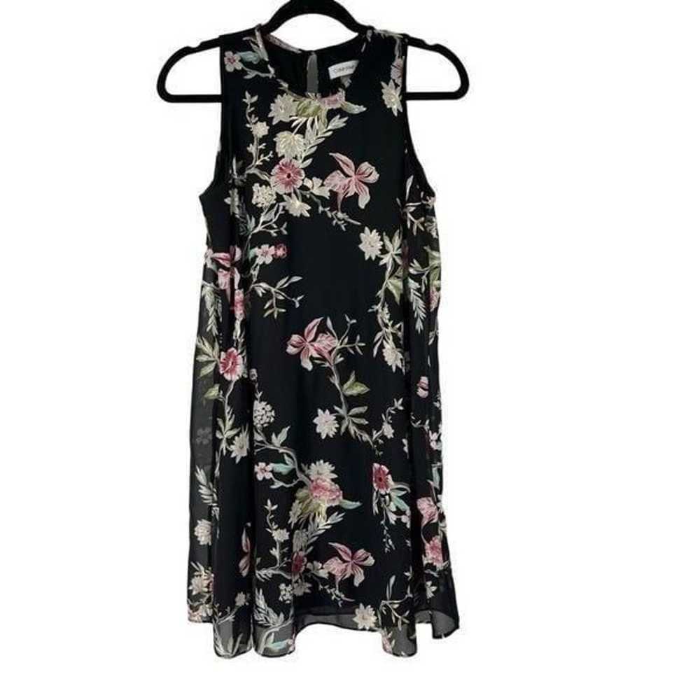 Calvin Klein Metallic Floral Trapeze Dress Sz 4 W… - image 2