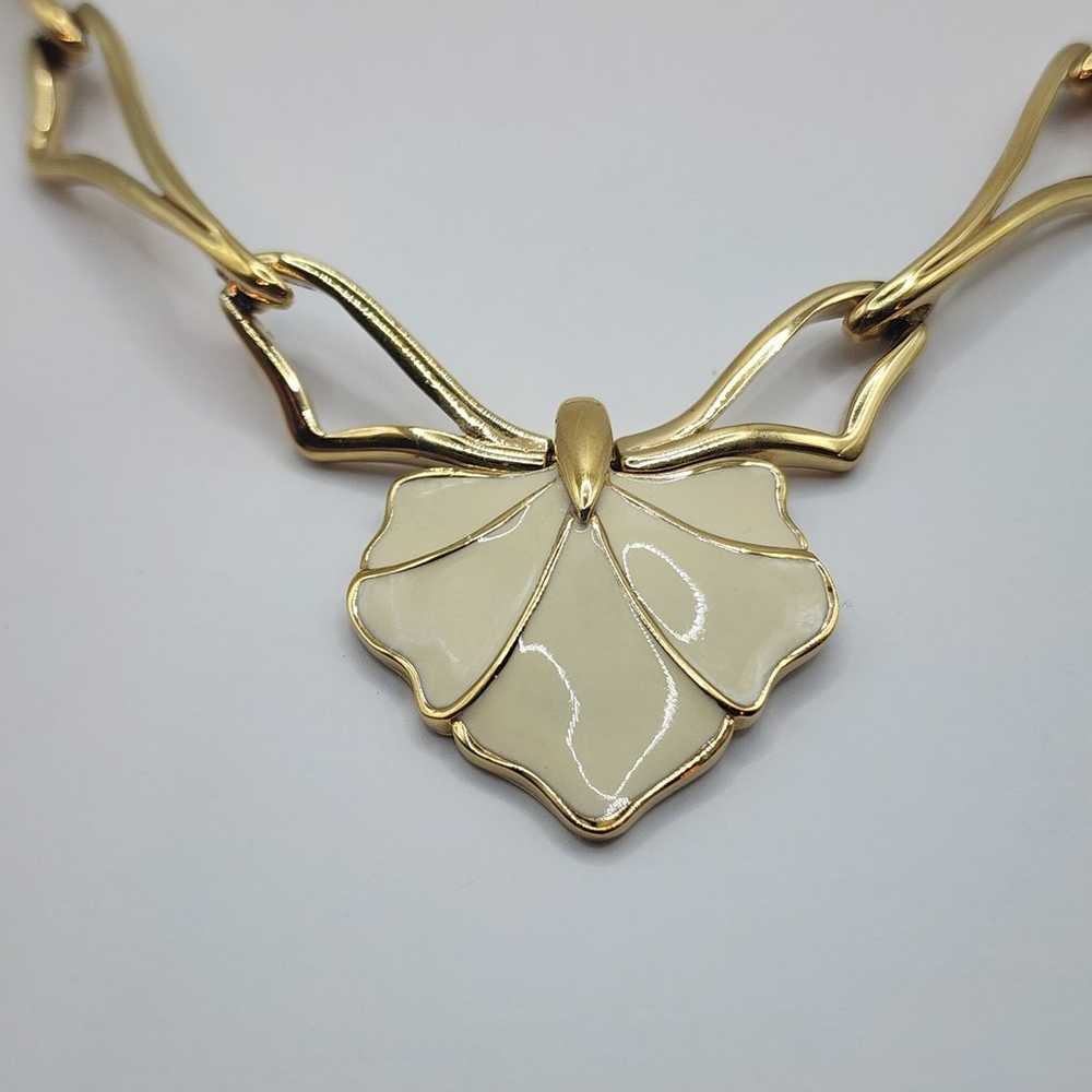 Vintage monet gold toned ivory leaf choker neckla… - image 2