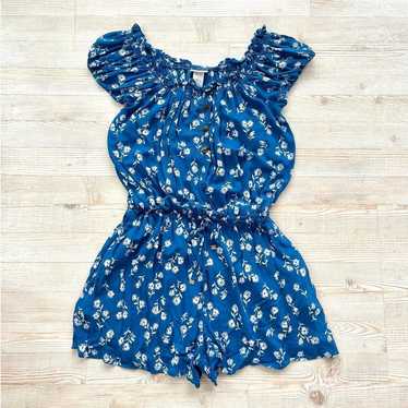 Kate Spade Floral Off Shoulder Romper | Blue/Whit… - image 1