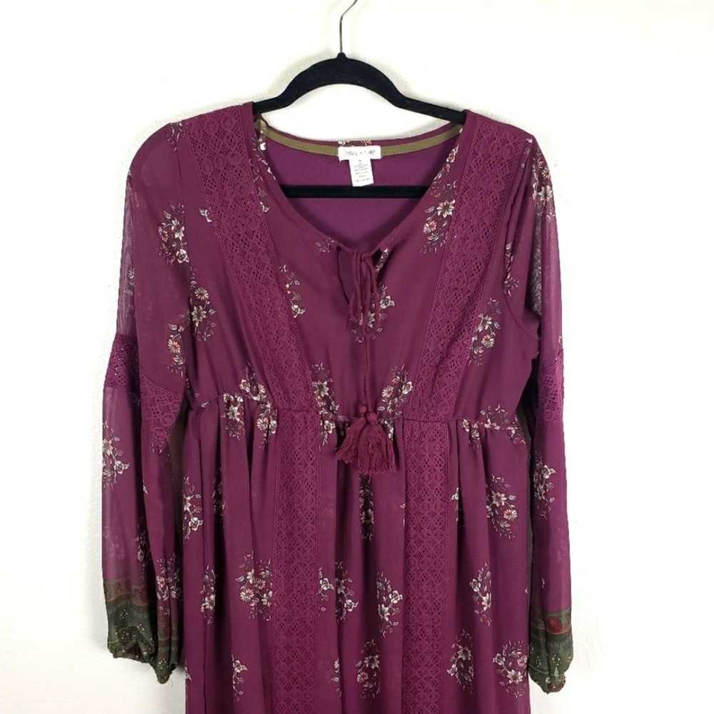 Women's Boho Hippie Cottagecore Long Burgundy Whi… - image 10