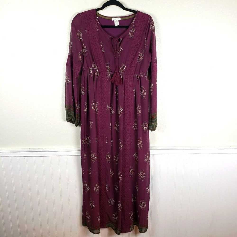 Women's Boho Hippie Cottagecore Long Burgundy Whi… - image 1